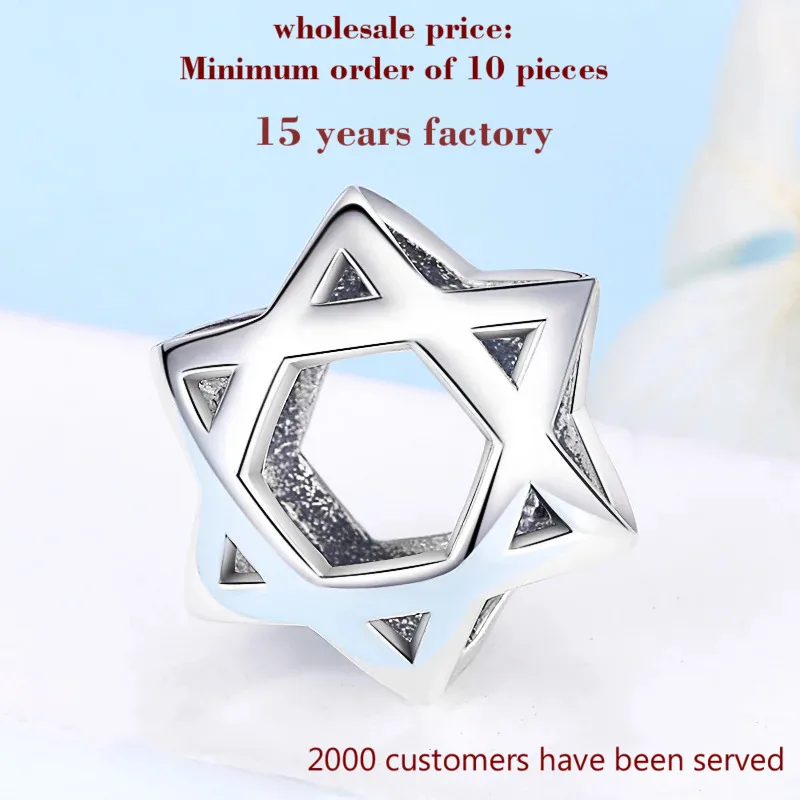 

Xiaojing 925 Sterling Silver Star of David Israel's Hollow Beads Charms for Women Fit Original European Bracelets Jewelry Gifts