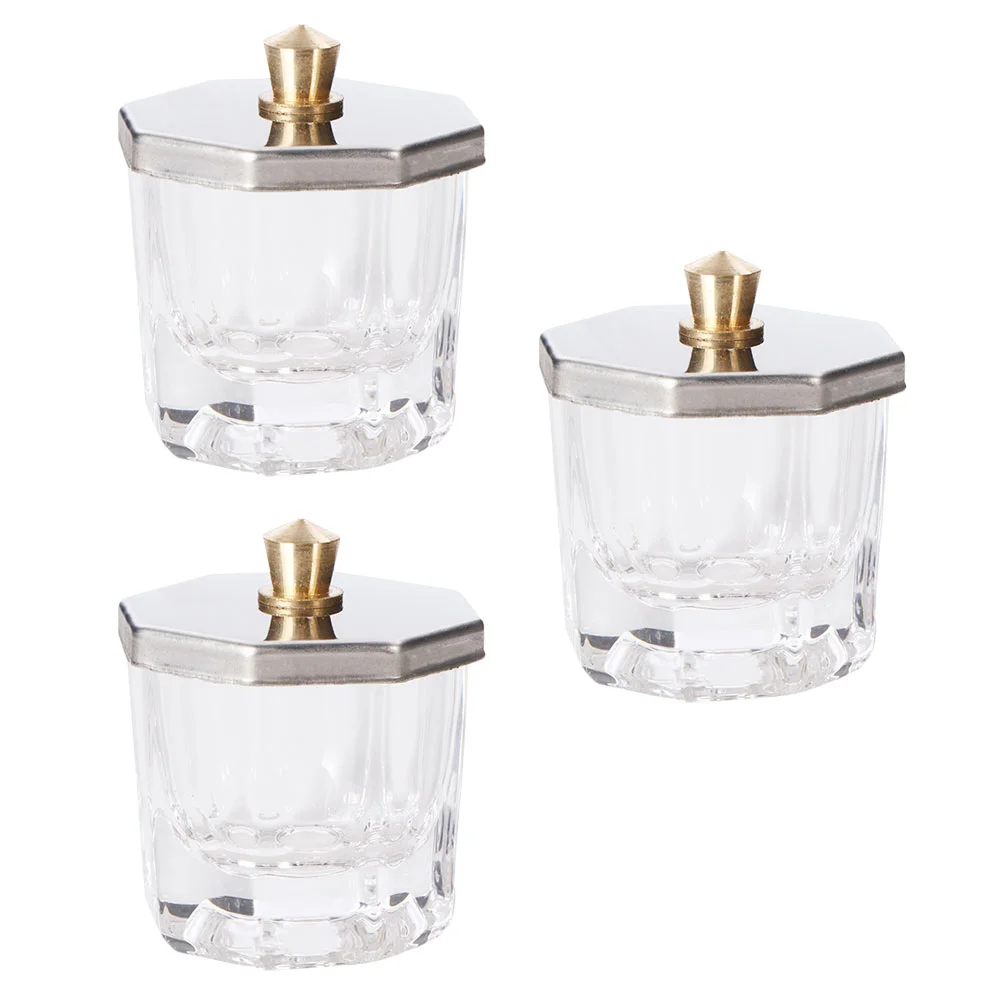 3 Pcs Nail Octagonal Cup Liquid Dish Bowl Manicure Powder Container Acrylic Glass