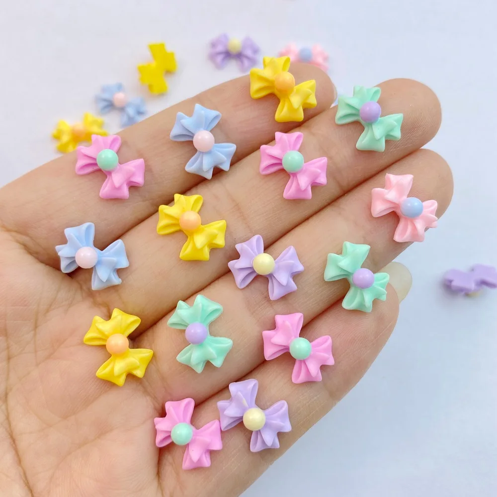 50pcs 3D Resin Nail Cute mini Two-color Bow Nail Parts Accessories Kawaii DIY Nail Art Decoration