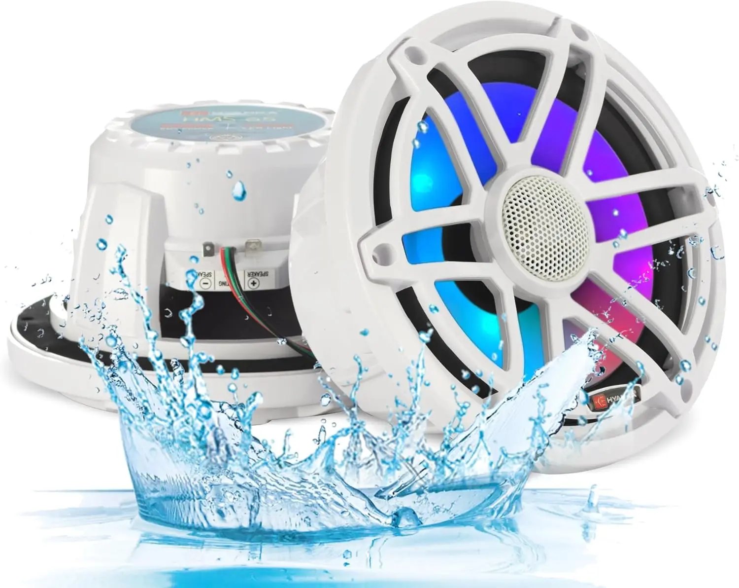 Caixas de Som Marítimas de 6,5 Polegadas 750W IP67 à Prova d'Água com Luzes LED, Som de Alta Fidelidade para Barcos e Uso Externo