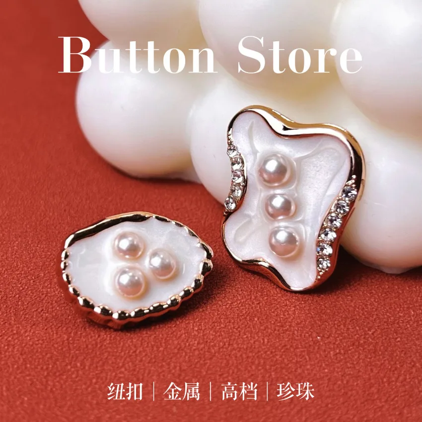 

Fashion Irregular Metal Button 2/5/10PCS Diamond Studded Pearl Button Shirt Dress Decoration 20MM 25MM Sewing Supplies