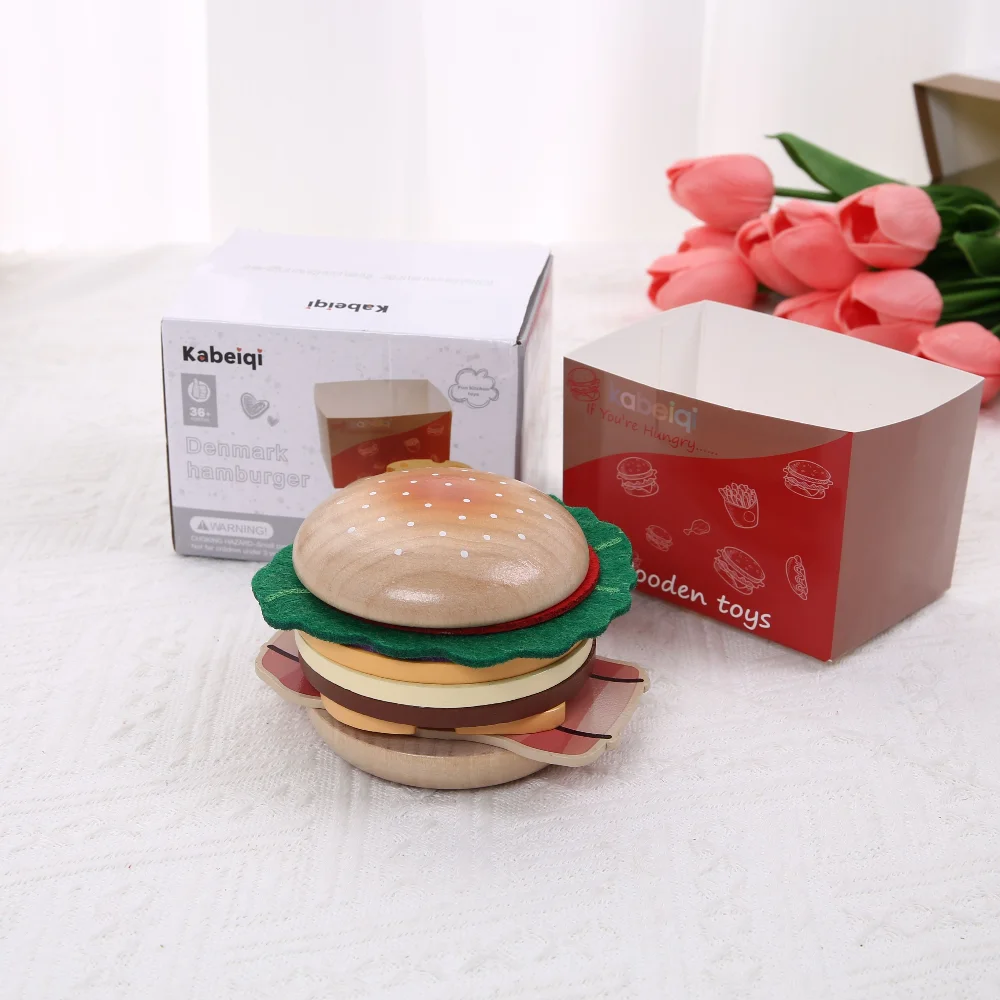 Holz Kinder Küche Spielzeug Puzzle Simulation Burger Restaurant Lebensmittel Puppenhaus Zubehör Mädchen Spielzeug