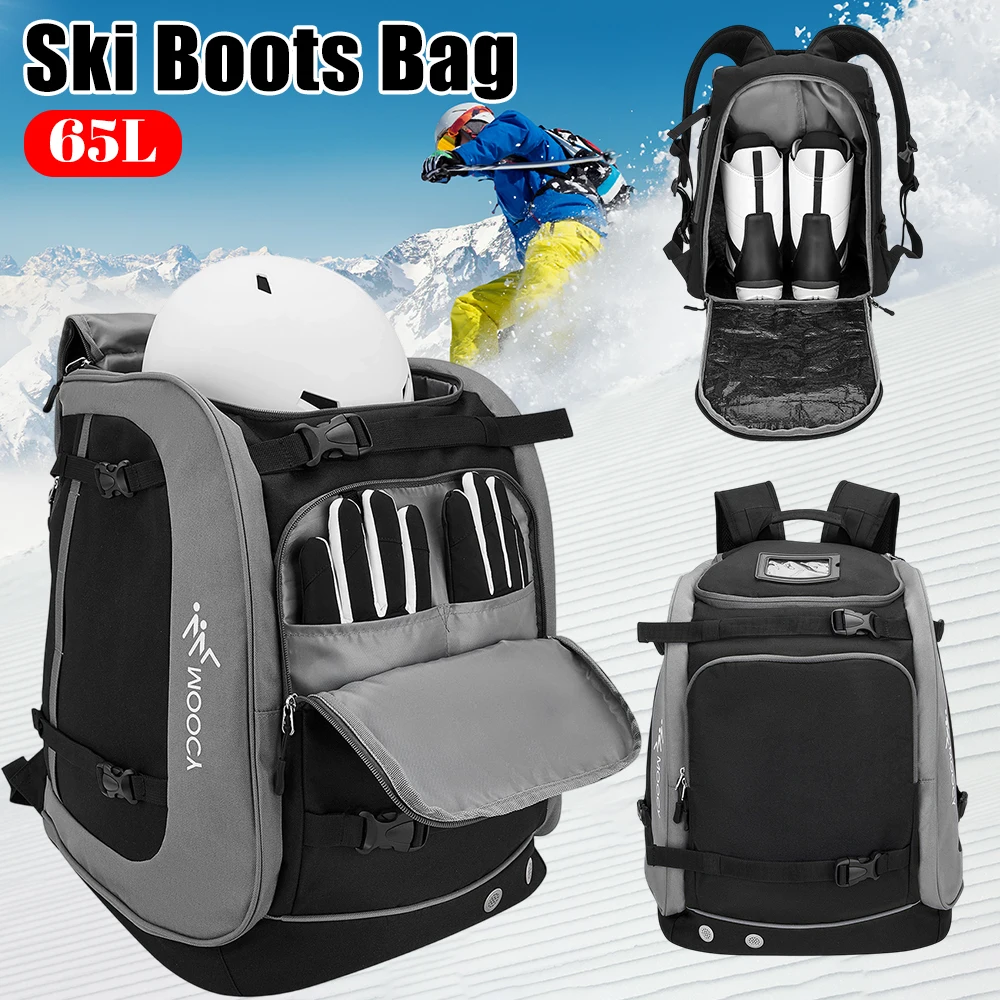 Tas Ransel Sepatu Ski 65L untuk Sepatu Snowboard Helm Pakaian Tas Organizer Ransel untuk Berkemah Luar Ruangan Ski Perjalanan Ransel