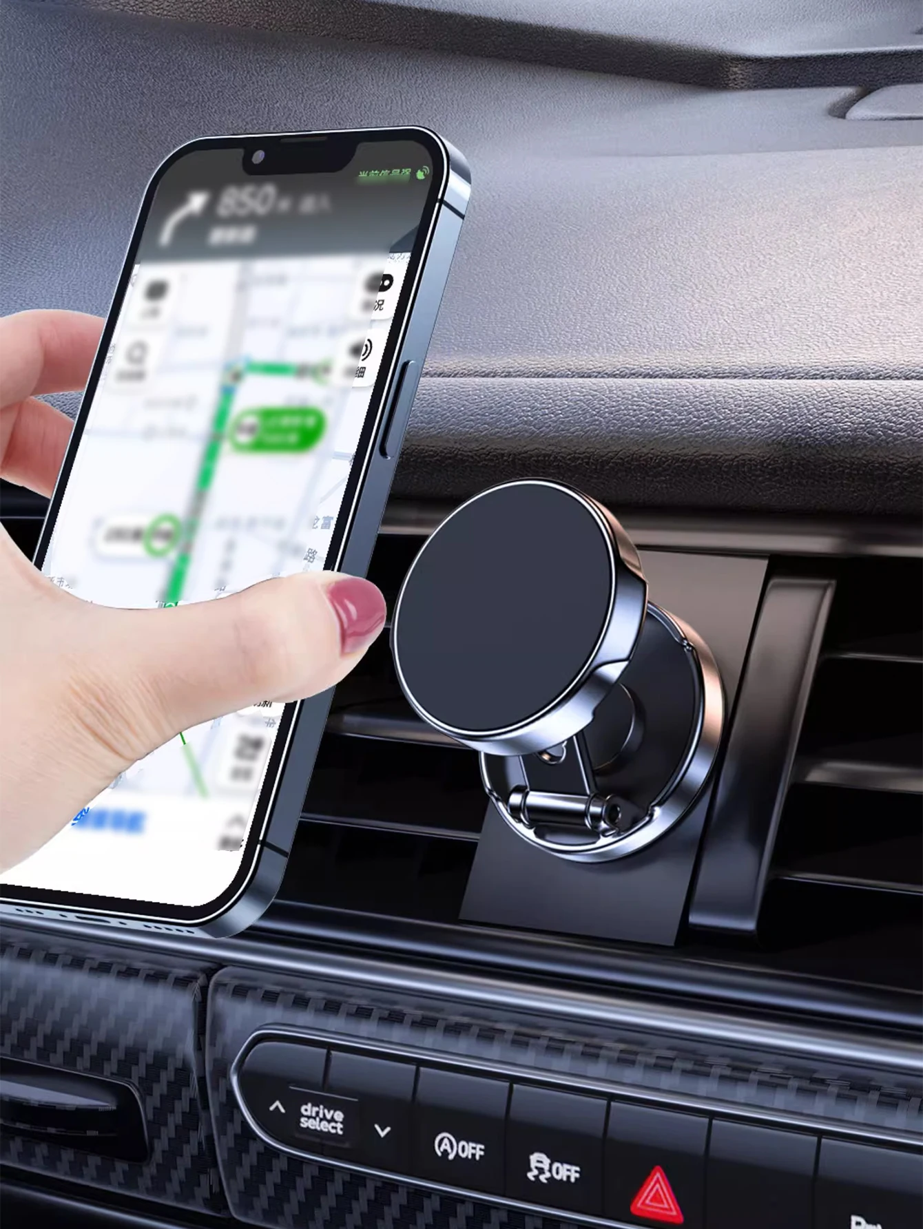 1 Stück magnetischer Auto-Telefonhalter 360 °   Drehbare, faltbare, universelle Armaturenbretthalterung aus Metall für GPS-Navigation