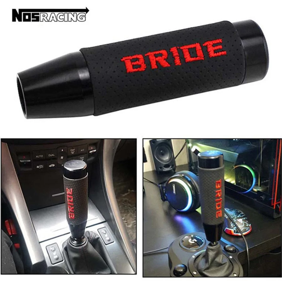 BRIDE NOS Gear Shift Knob Universal JDM 13cm 18cm Leather Aluminum Stainless Steel Burnt Titanium Blue Shifter Lever Stick Head