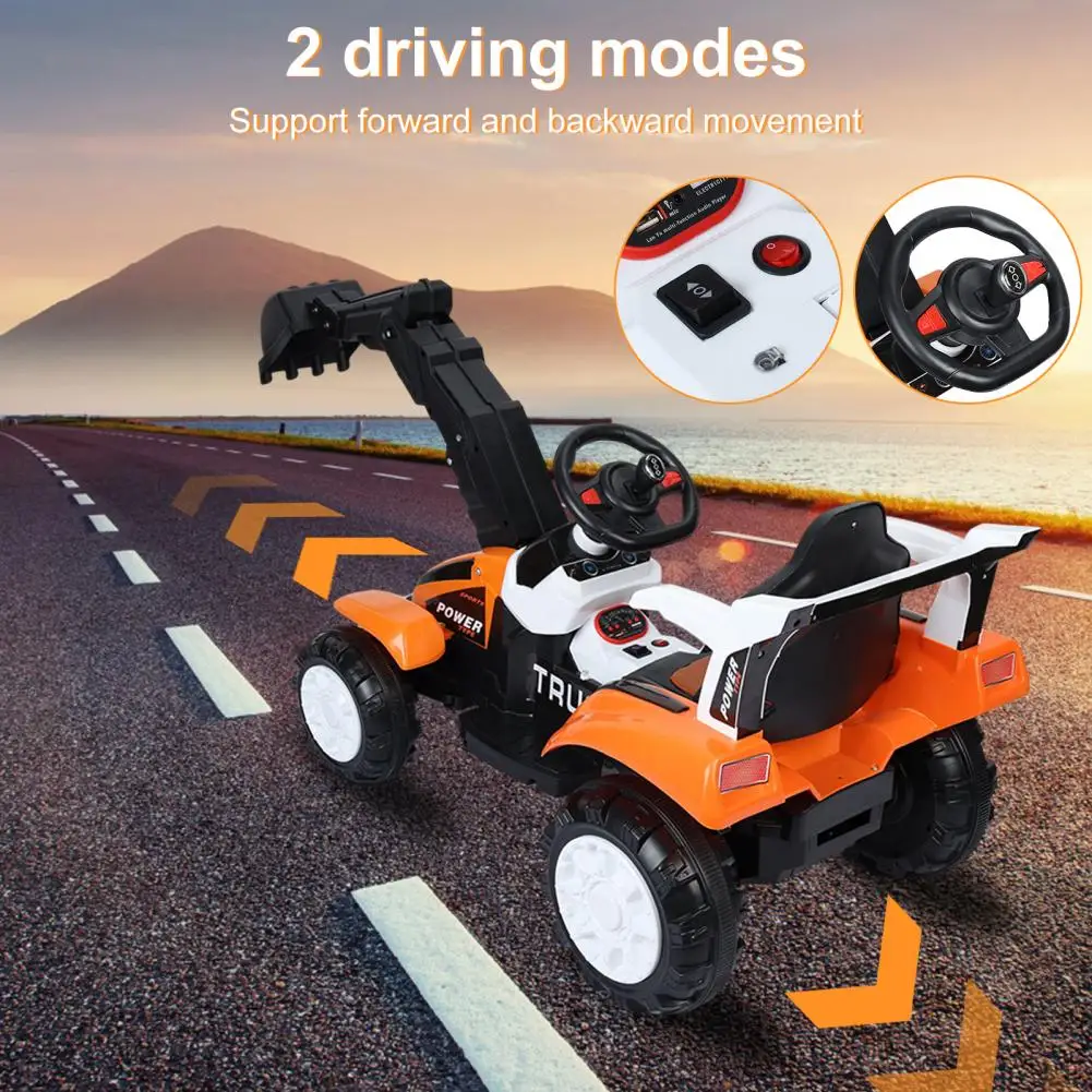 Ride on Excavator, Battery Powered Digger, Forward & Backward, Motor Arm, Music Sounds, Electric Construction Vehicle for Kids