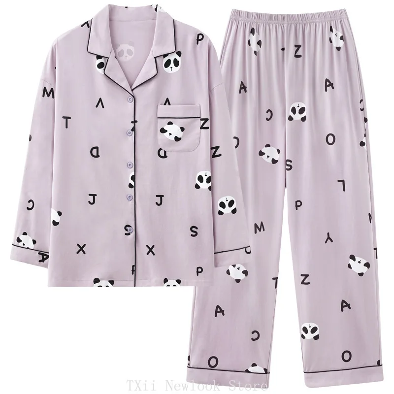 2024 New Panda Class A Pajamas Women's Spring Long sleeved Pure Cotton Pull Frame Cotton Comfortable Casual Home Clothing Set