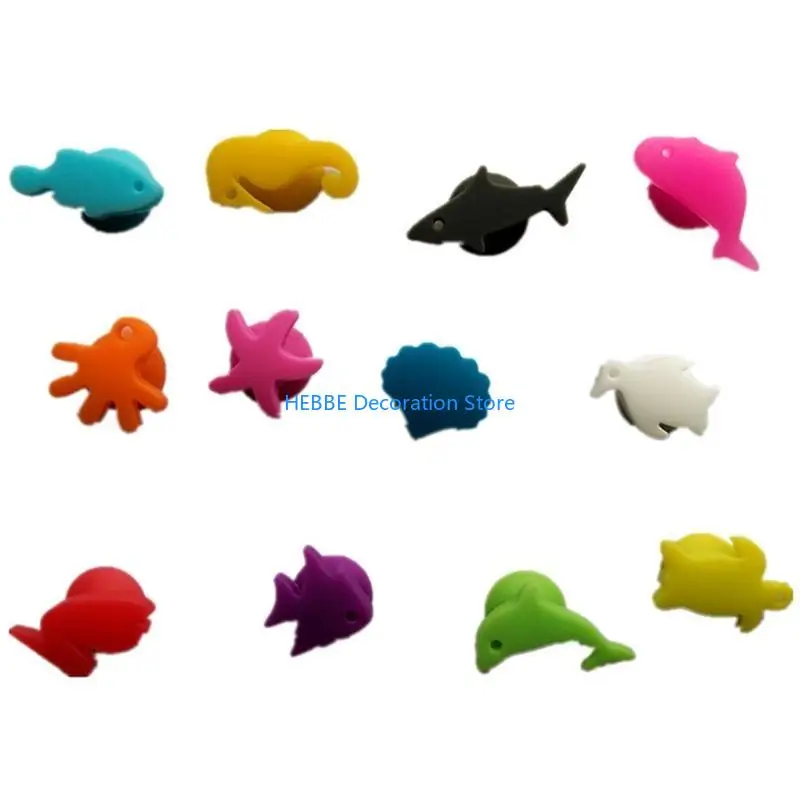 B0KC Wine Glass Markers Set of 24 Marine Terrestrial Animals Silicone Drink Glass Charms Identification Cup Labels Signs
