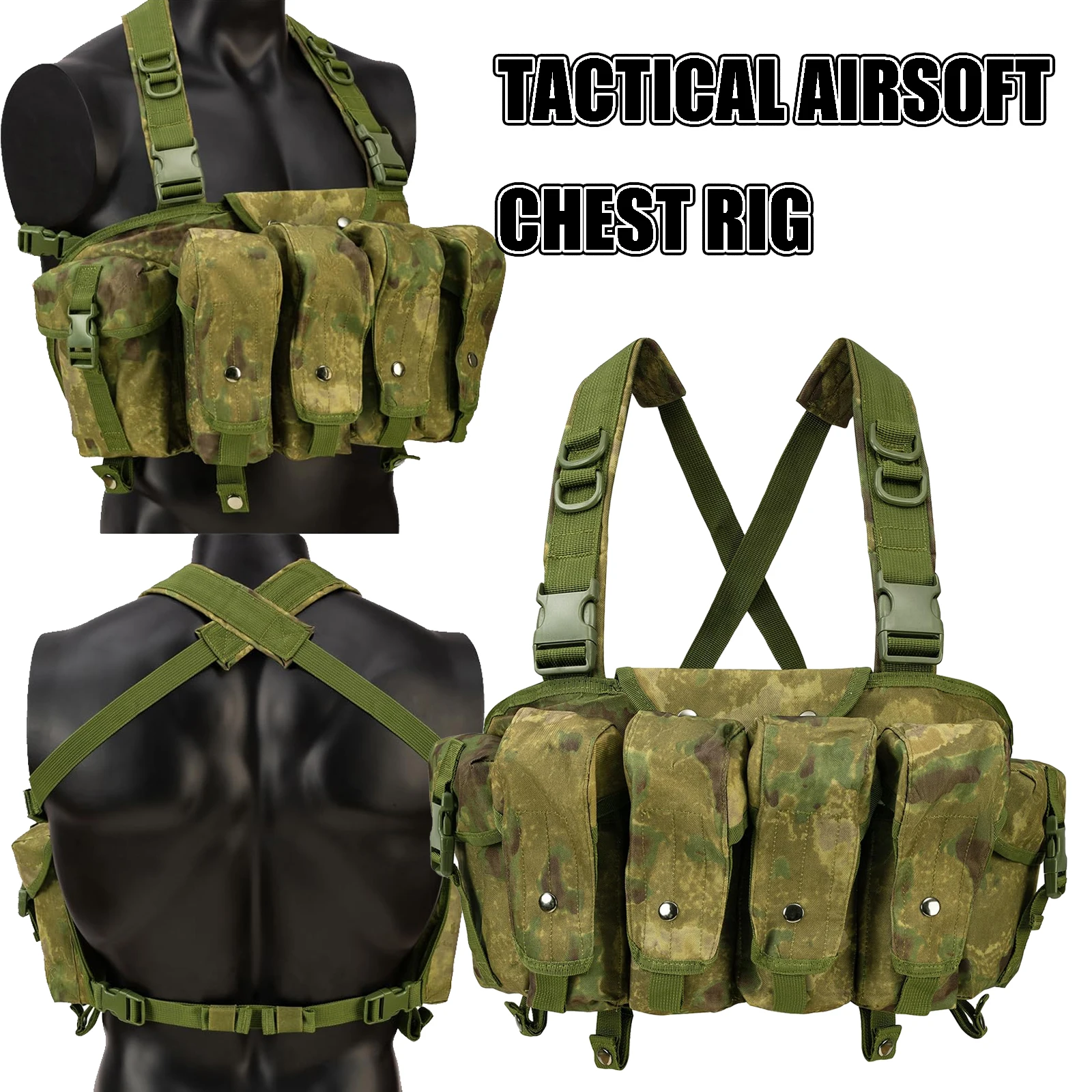 

Men Tactical Airsoft AK Chest Rig Adjustable Tactical Vest Chest Rig with Multi-Pockets Mag Pouches for Airsoft Hunting Shooting
