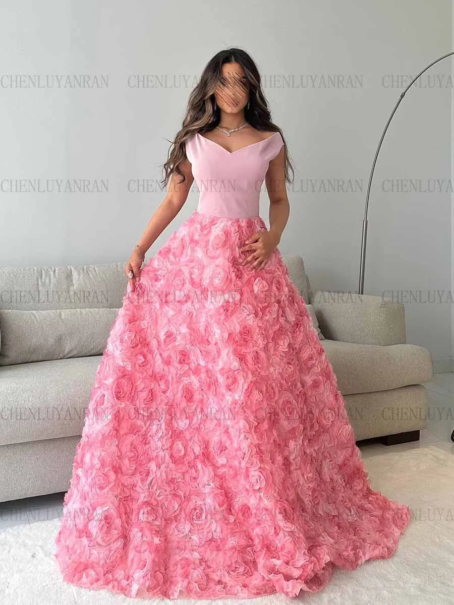 Pink Lace Formal Occasion Dress Customized V-Neck  Lace Up Long Prom Gowns A-Line Elegant Evening Party Dress فساتين حف