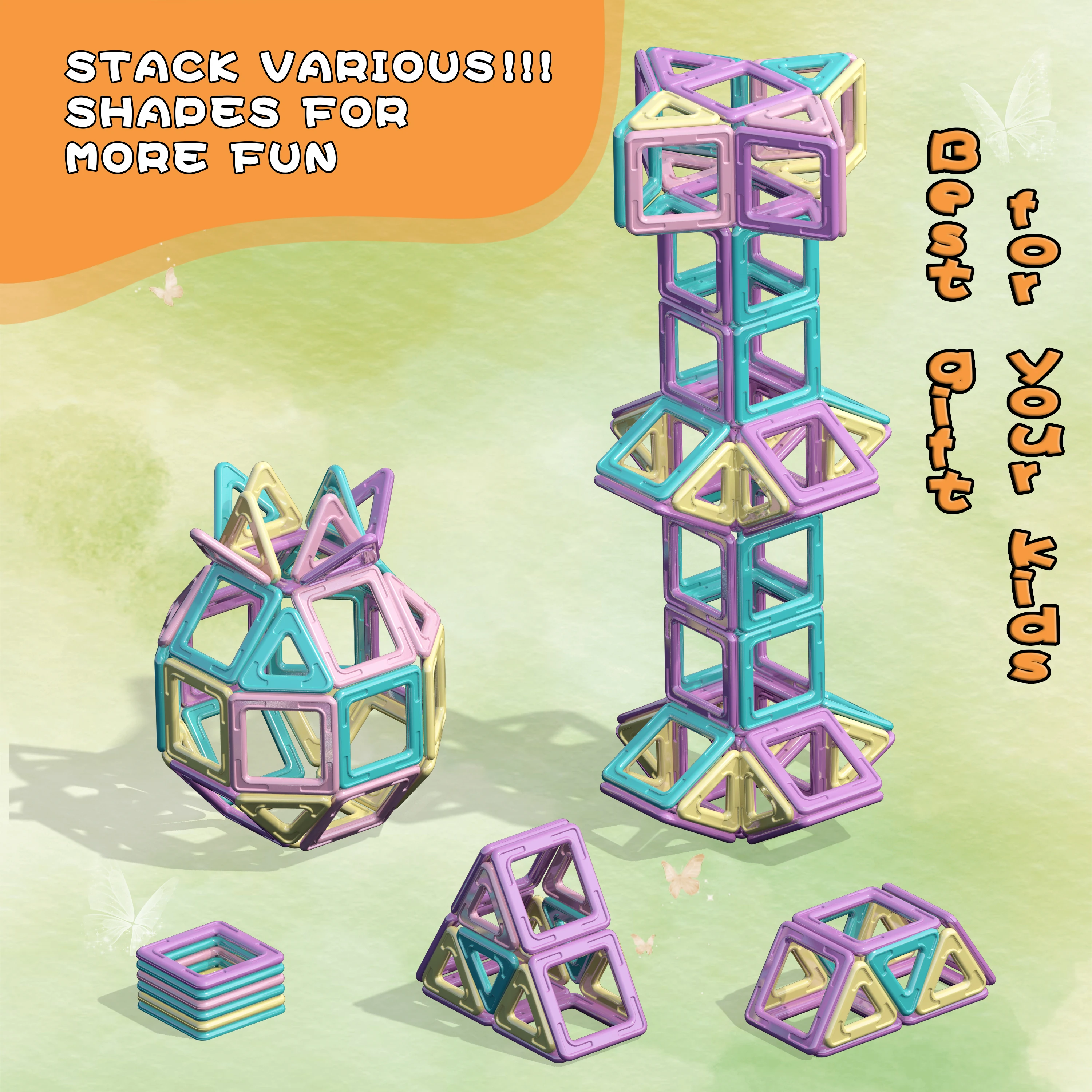 Magnetyczne klocki konstrukcyjne DIY, pastelowe zabawki STEM, zabawki konstrukcyjne, edukacyjne zabawki magnetyczne, losowe kolory.