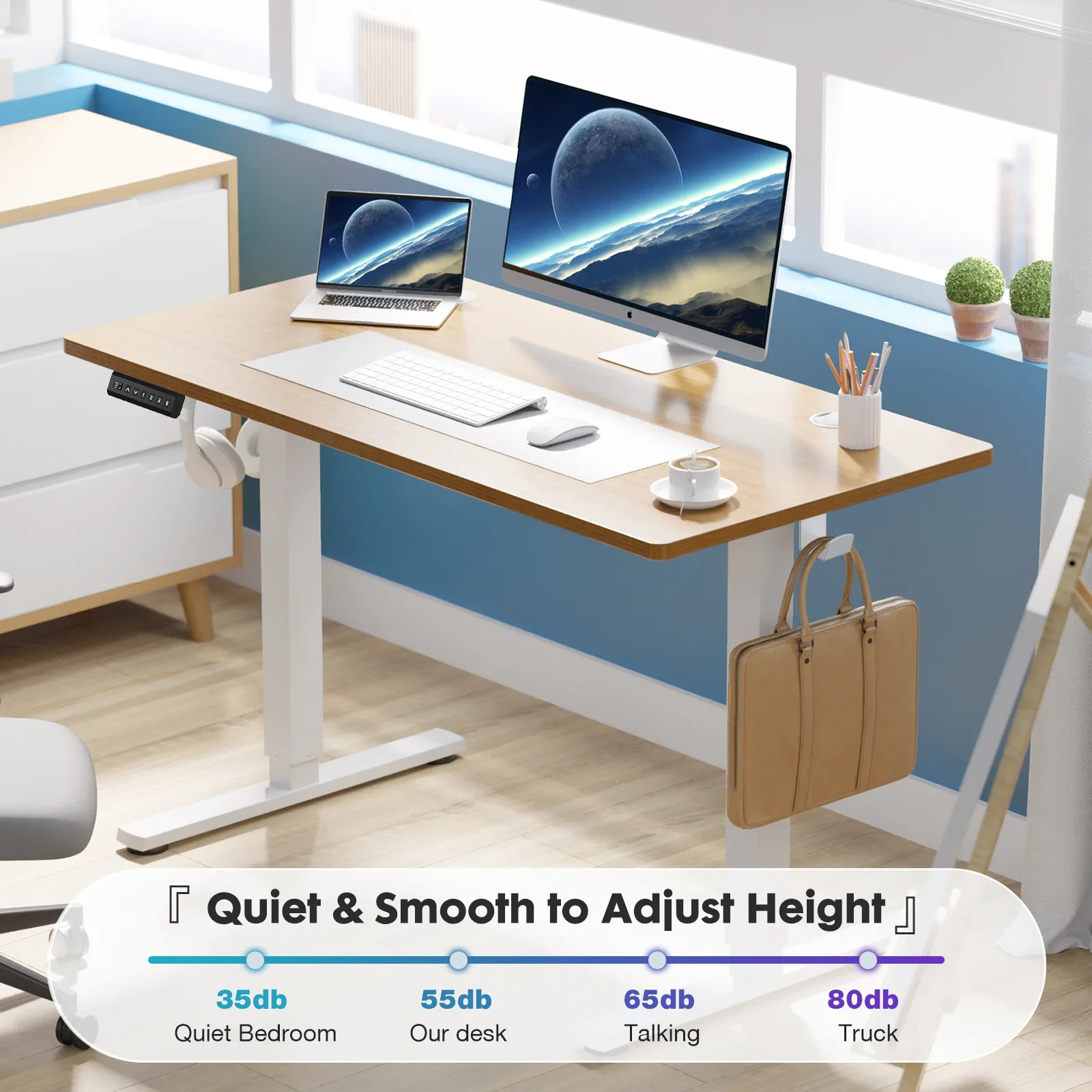 Electric Standing Desk Height Adjustable 40x24 Inch Stand Up Sit Stand Computer Workstation Ergonomic Work Table  Oak