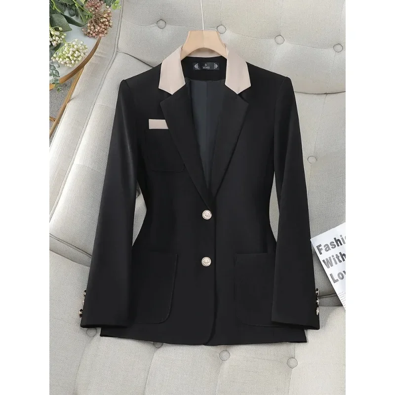 Blazer Formal de manga larga para mujer, chaqueta de oficina de color rosa, negro y albaricoque, ropa de trabajo de negocios, Otoño e Invierno