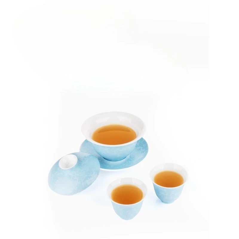 

Azure Ceramic Sancai Cover Bowl Set Two Kung Fu Tea Set Gift Box