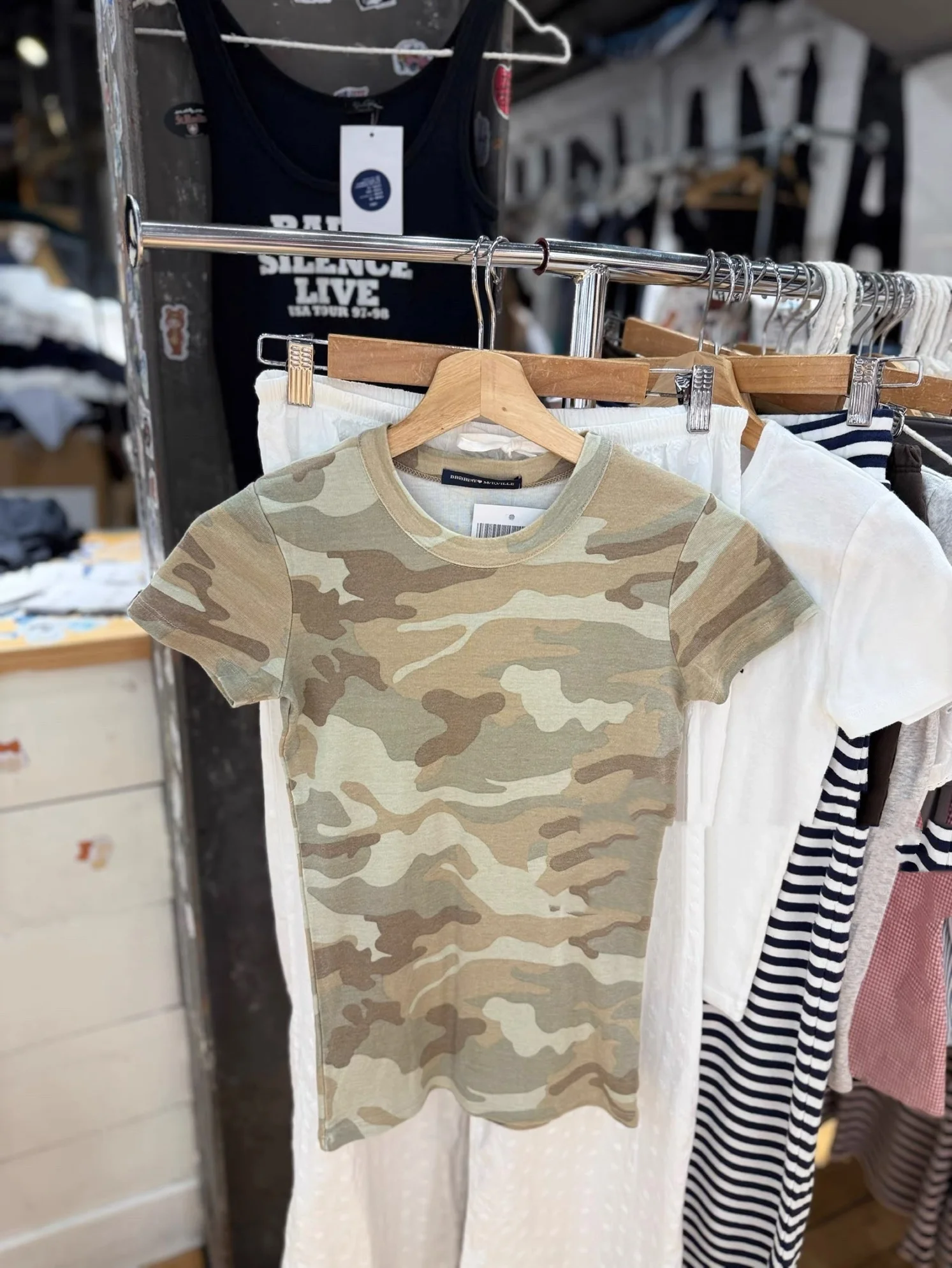 Retro American Camouflage Print Short Sleeve T-Shirt round Neck Slim Fit Cotton Women's Fashion Summer Top Brandy BM