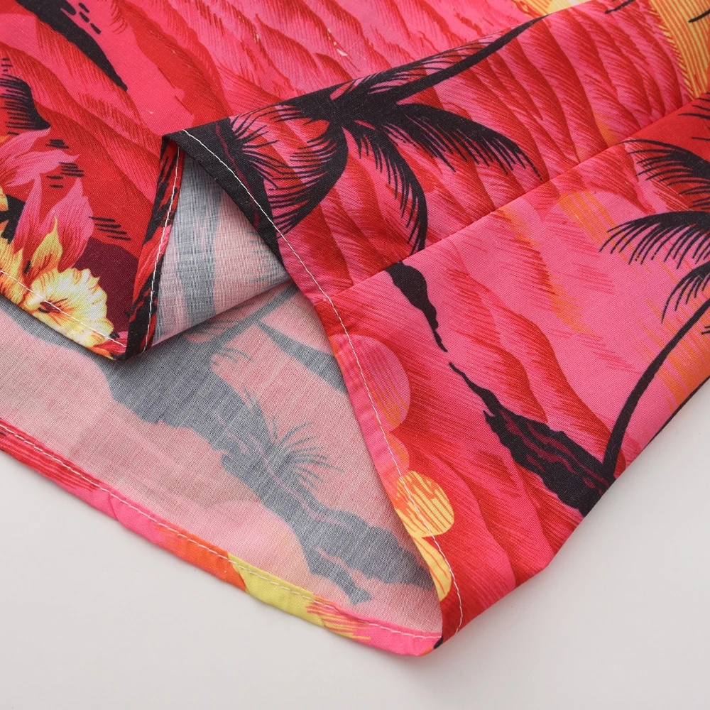 Men's Vintage Hawaiian Shirt Tropical Floral Palm Trees Seascape Sailboat Print Loose Fit Beach Vacation Casual Short Sleeve