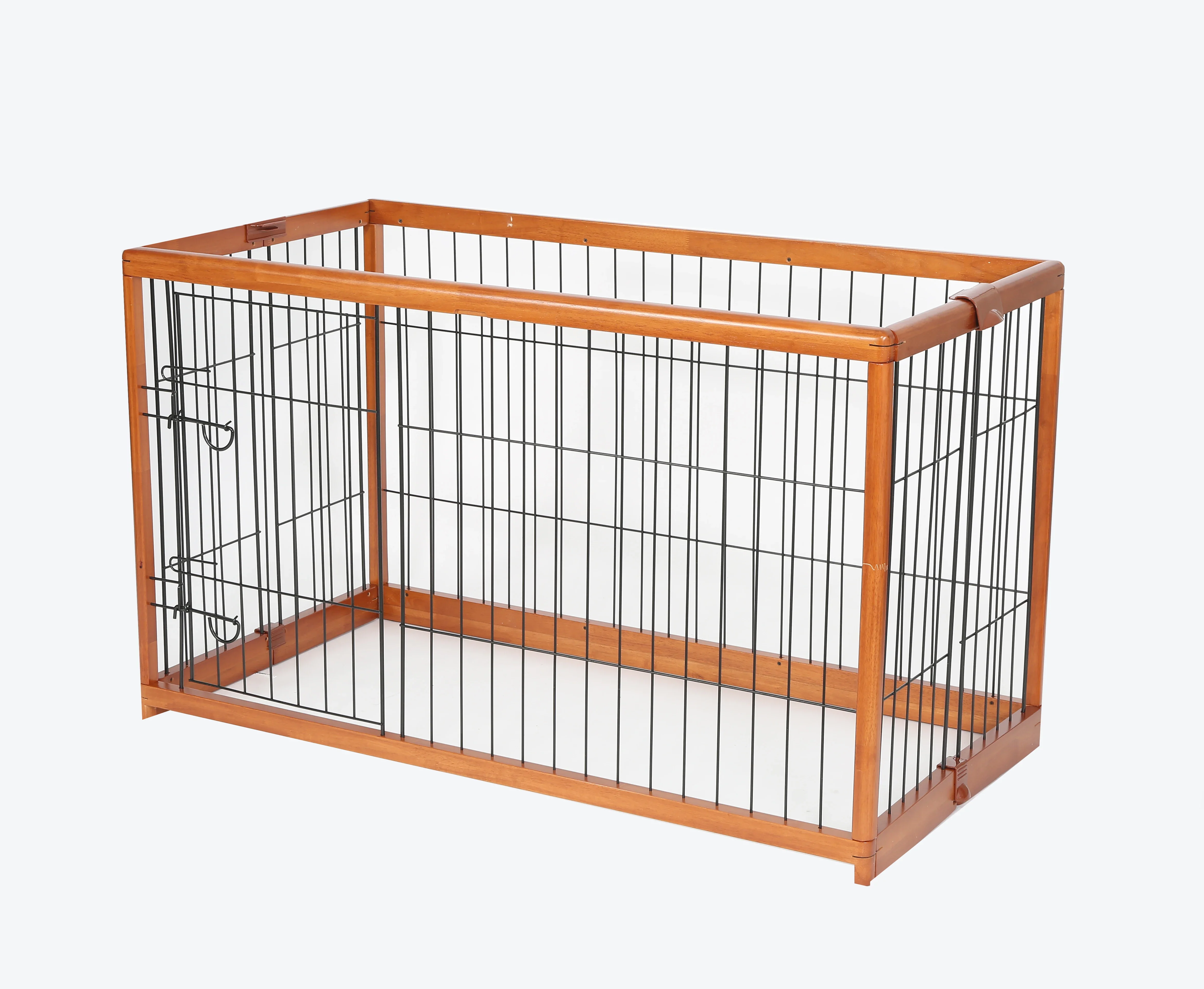 EPW - S Rubber wood foldable pet cage animal iron fence dog kennel metal wire pet cage