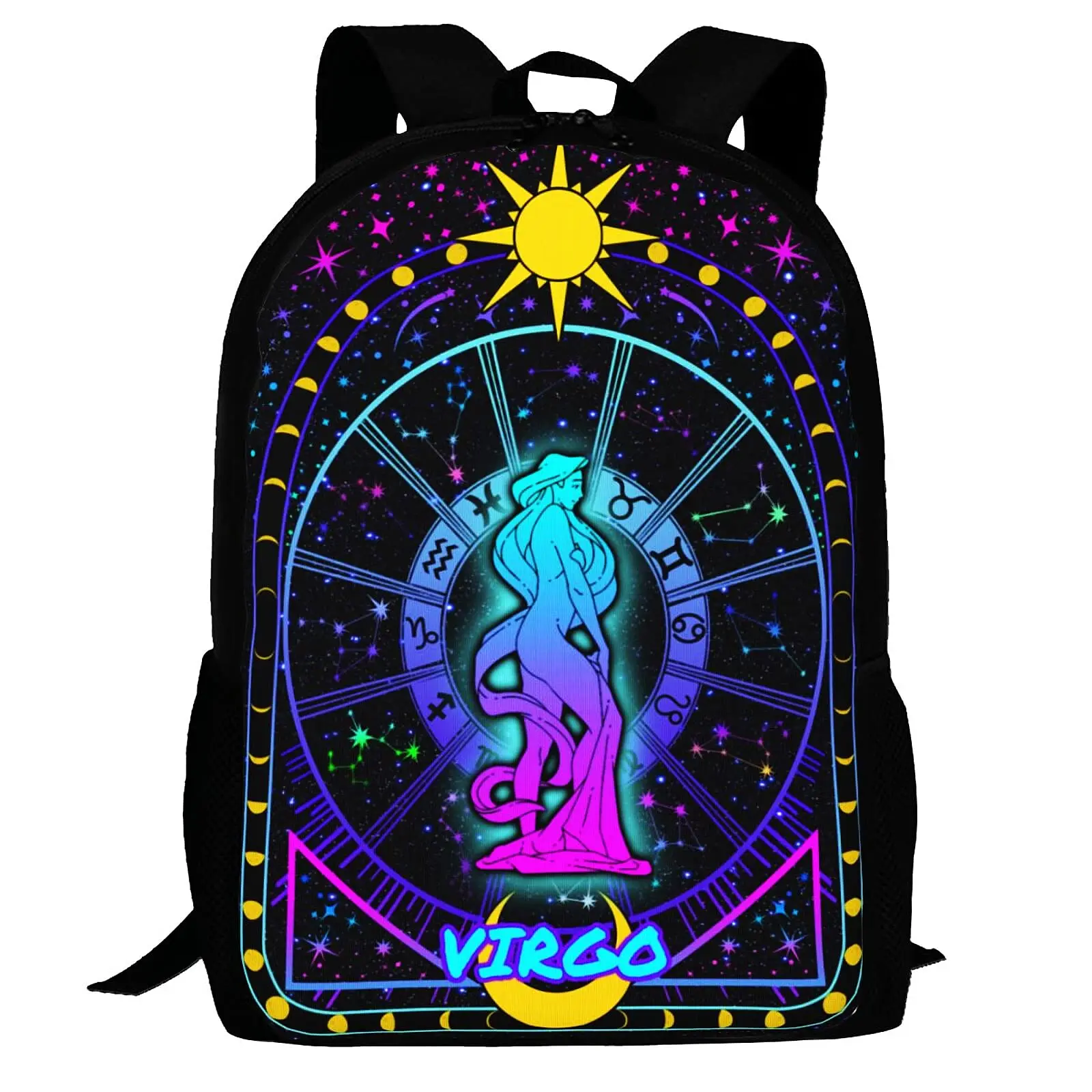 Twelve Constellations Backpack Divination Theme Sun and Moon Star Print Student Schoolbag Large Capacity Sport Travel Daypack