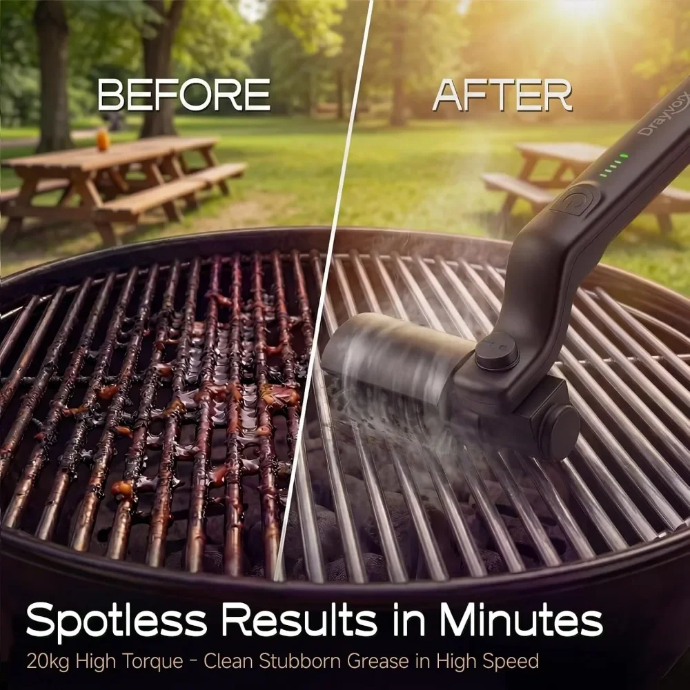 Cordless BBQ Electric Grill Cleaner 3 Powerful Speed, Stainless Steel Rotary Brush Head, Outdoor Camping Grill Cleaning Brush