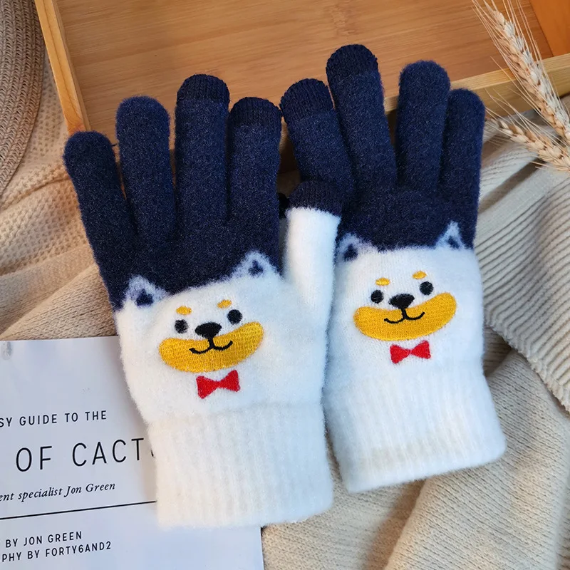 Adjustable Plush Gloves For Outdoor Activities Velvet Gloves Cute Cartoon Plus Velvet Thickened Student Finger Warm Gloves