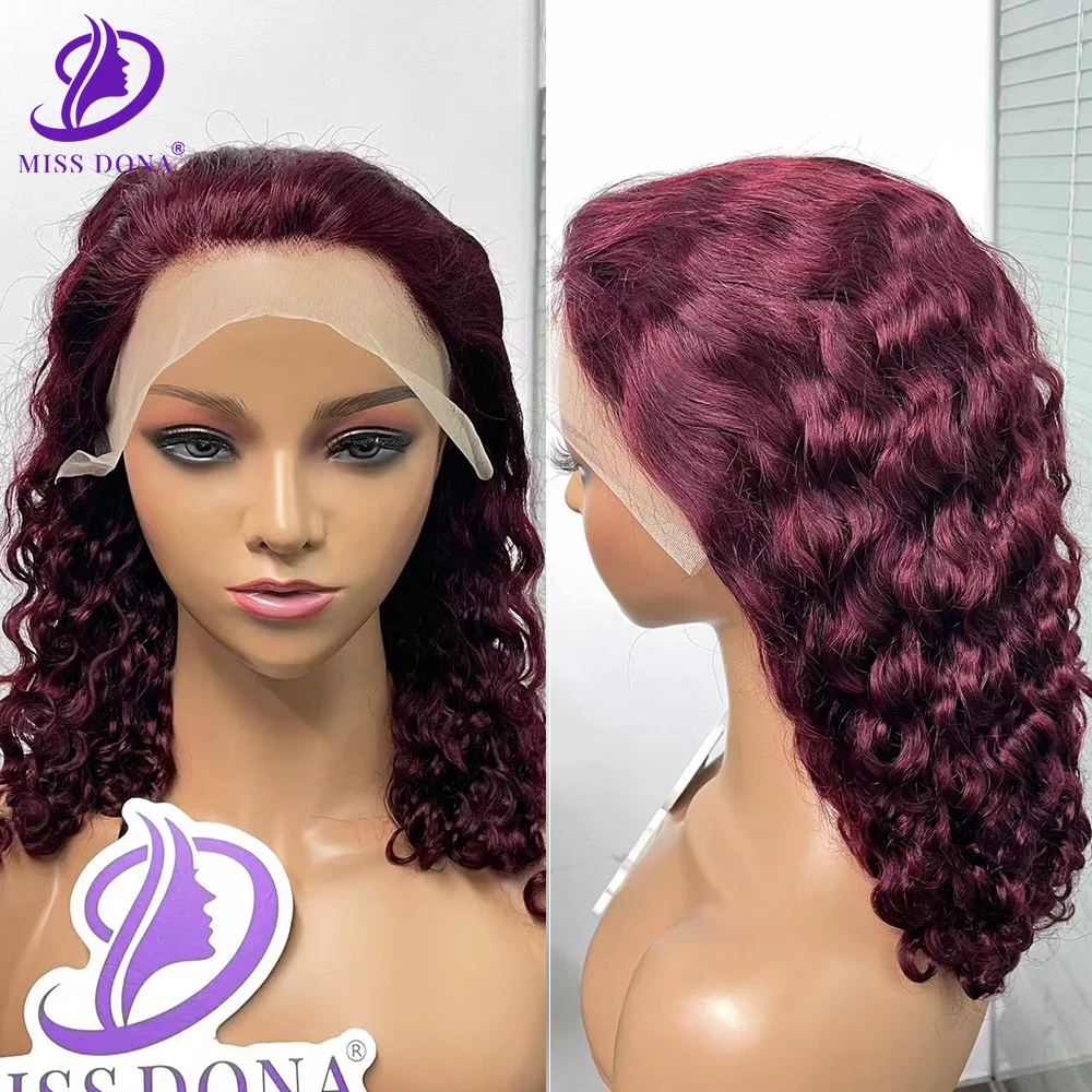 

Miss Dona 13*4 Lace Front Wigs 14 16 inch 200 Density Burgundy Curly Human Hair Wig Curly Burmese Human Hair for Black Women