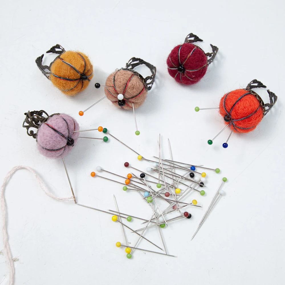 1PC/5PCS Mini Pumpkin Ring Pin Cushion Wool Felt Needle Insert Diy Handmade Pincushion Sewing Tools