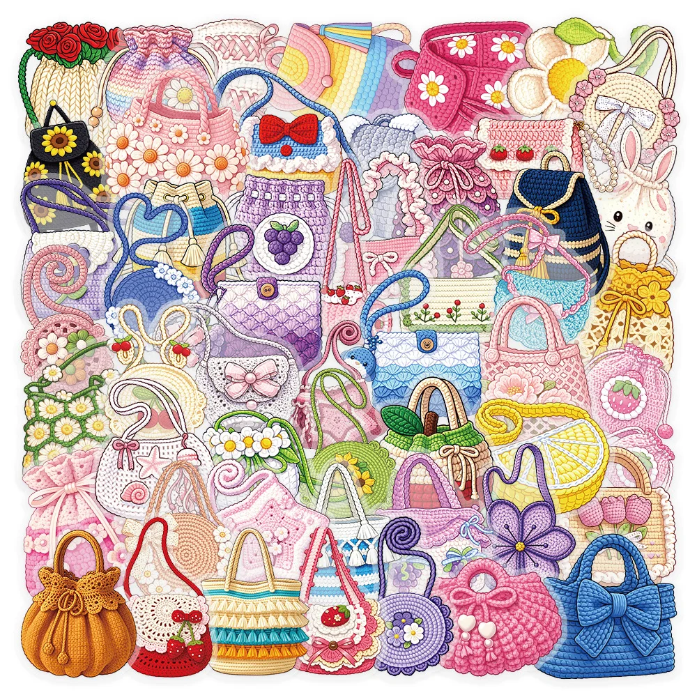 

50pcs Spring Knitted Bag Phone Stickers Spring Outing Graffiti Decor DIY Mobile Accessories Waterproof Guitar Handbook Stickers