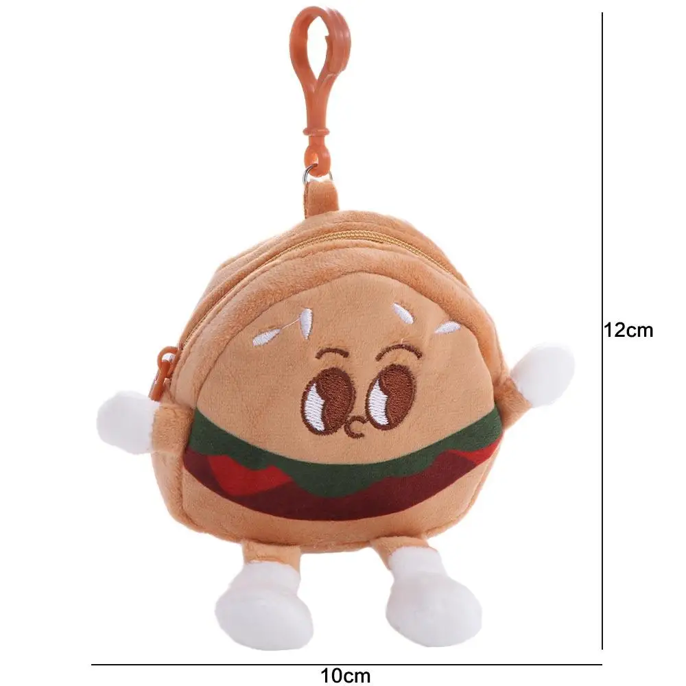 Monedero de felpa con cremallera para hamburguesa, billetera con cremallera de dibujos animados, Mini bolsa de almacenamiento de dibujos animados Kawaii, regalo para niños