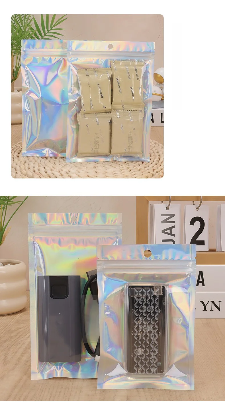 Holographische wiederverschließbare Ziplock-Mylar-Beutel für die Aufbewahrung von Süßigkeiten, Tee, Schmuck und Kosmetikartikeln – Detail 6