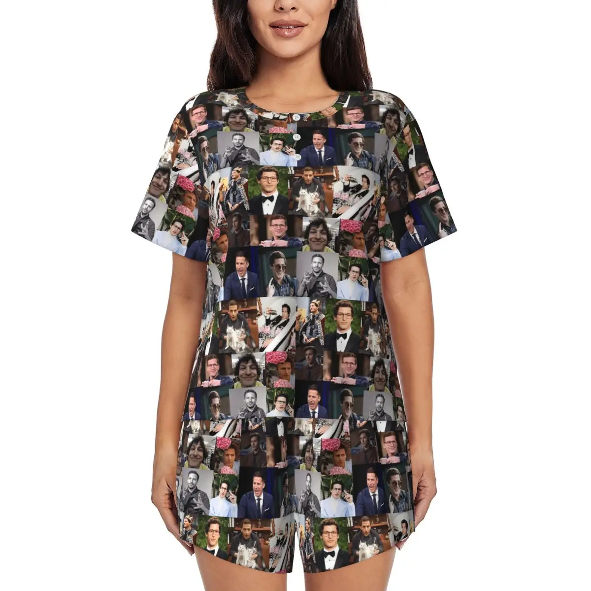 

Ночные сорочки с круглым вырезом и короткими рукавами с колажем фотографий Энди Сэмберга (Дэйка Пералты) для женщин, свободный пижамный комплект с короткими штанами