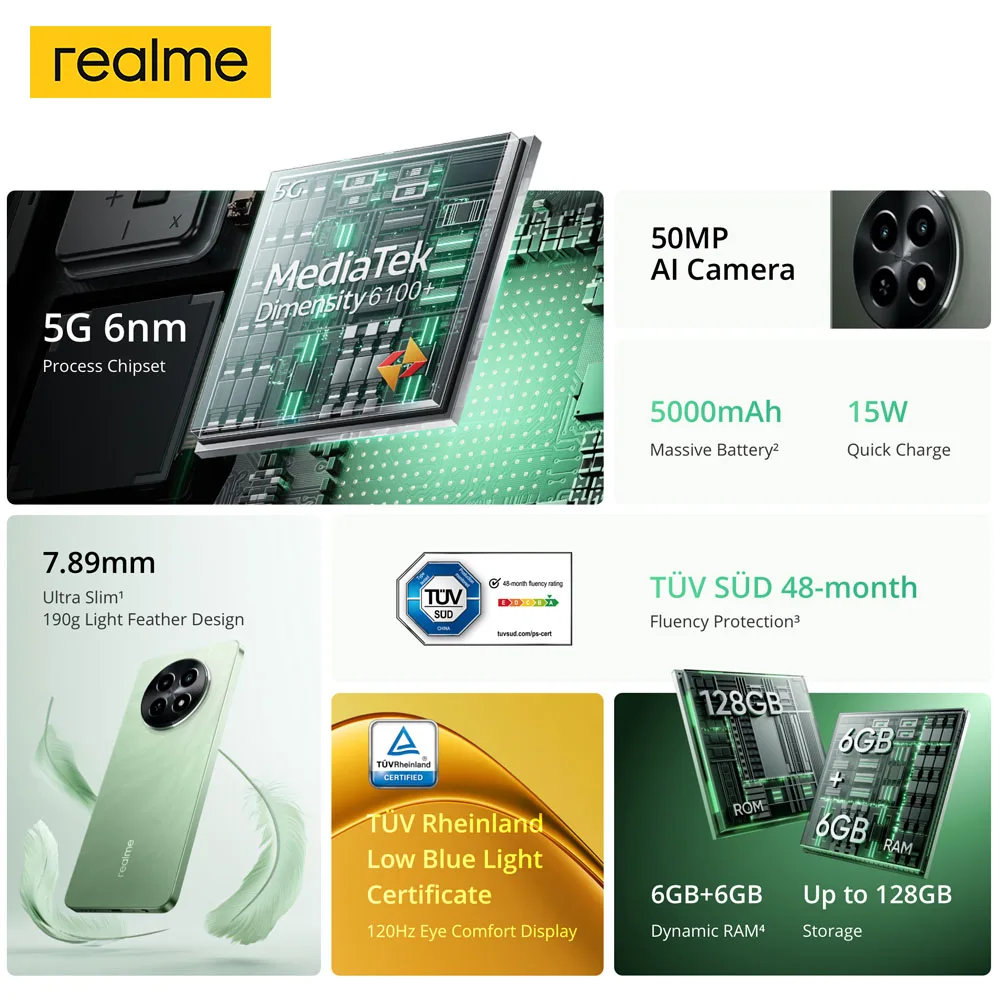 Imagem -02 - Smartphone Mediatek Dimensão 6100 Mais 5g 667 120hz Display 50mp Câmera ai Telefone Móvel Versão Global Realme12x