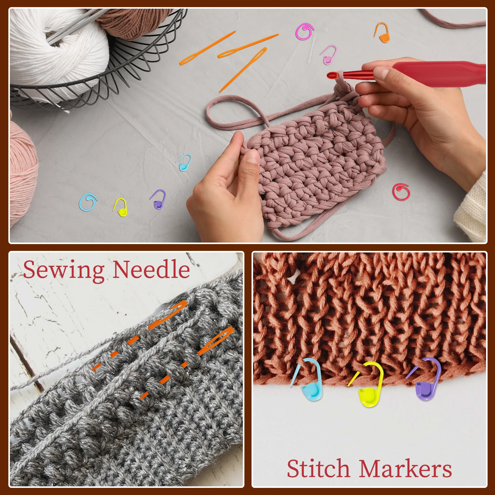 Red Crochet Hook Needle Silicone Handle Aluminum Crochet Needle Set Ergonomic Crochet Hooks for Arthritic Hands Crochet Gift9Pcs image 4