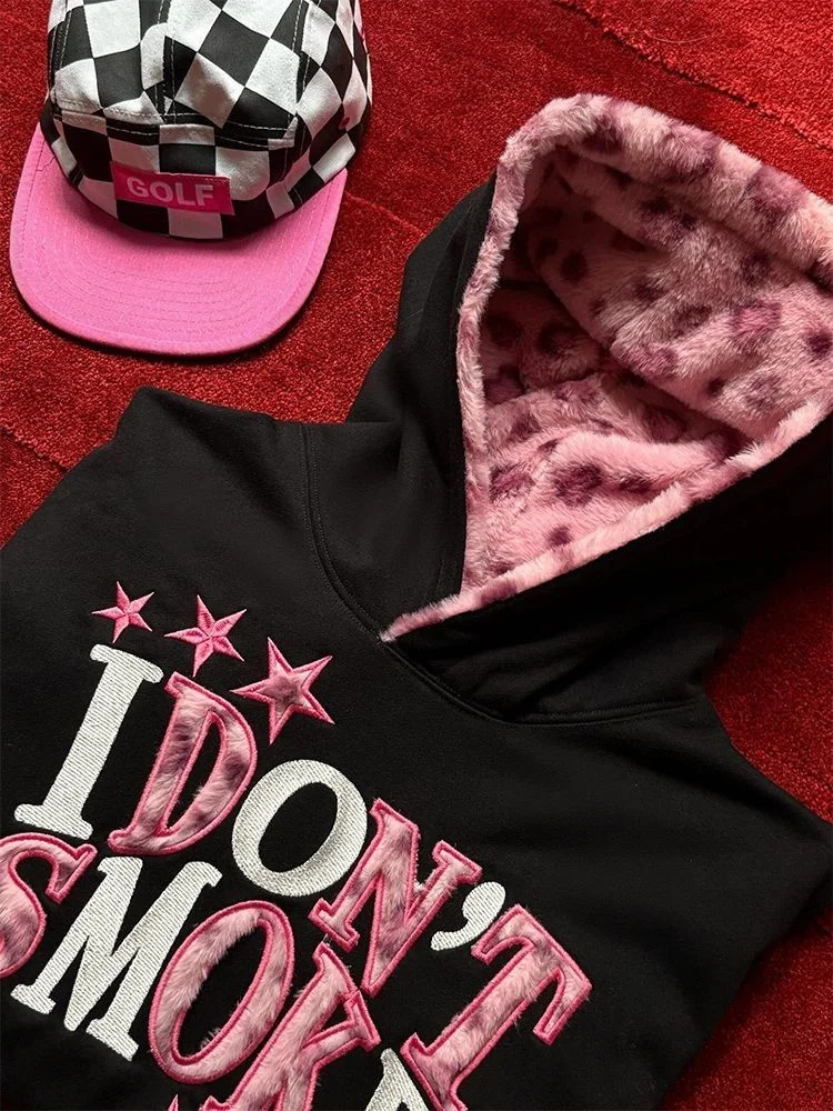 Y2K Harajuku, Sudadera con capucha bordada con diseño de leopardo Retro Para chica, holgada de felpa Sudadera con capucha para mujer de estilo americano Otoño/Invierno