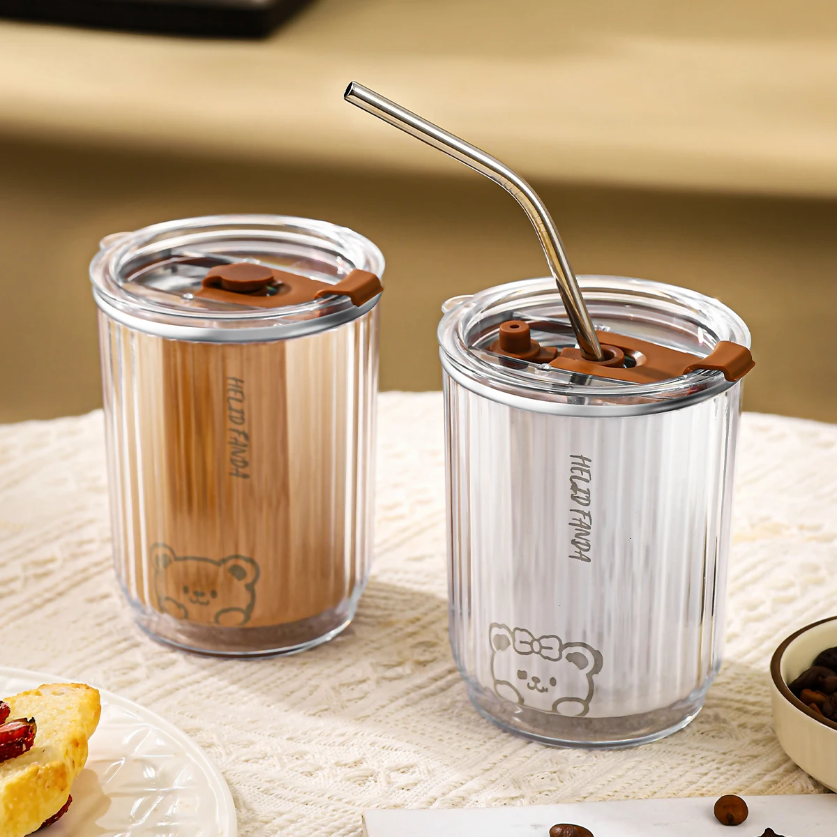 WORTHBUY Thermal Mug 304 Stainless Steel Travel Tea Milk Coffee Mug Leak Proof Water Cup With Straw Portable Tumbler 450ML