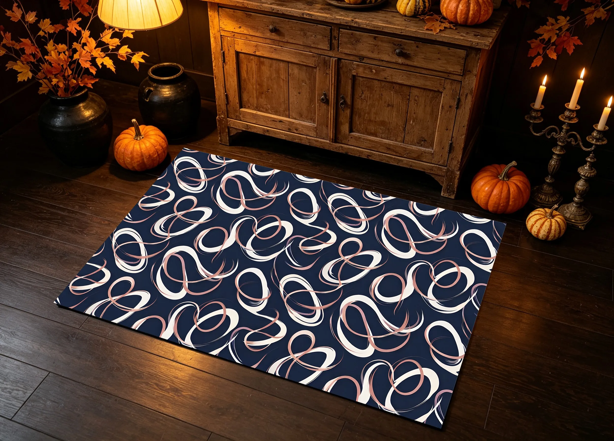 2D Large Rug Black Background Dynamic Wraparound Curves Minimalist Light Luxury Living Room Bedroom Carpet