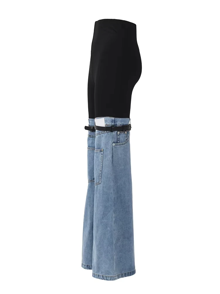 High Waist Blue Color-block Denim Long Wide Leg Jeans New Loose Women Trousers Fashion Tide Spring Autumn 2024 17A2013H01