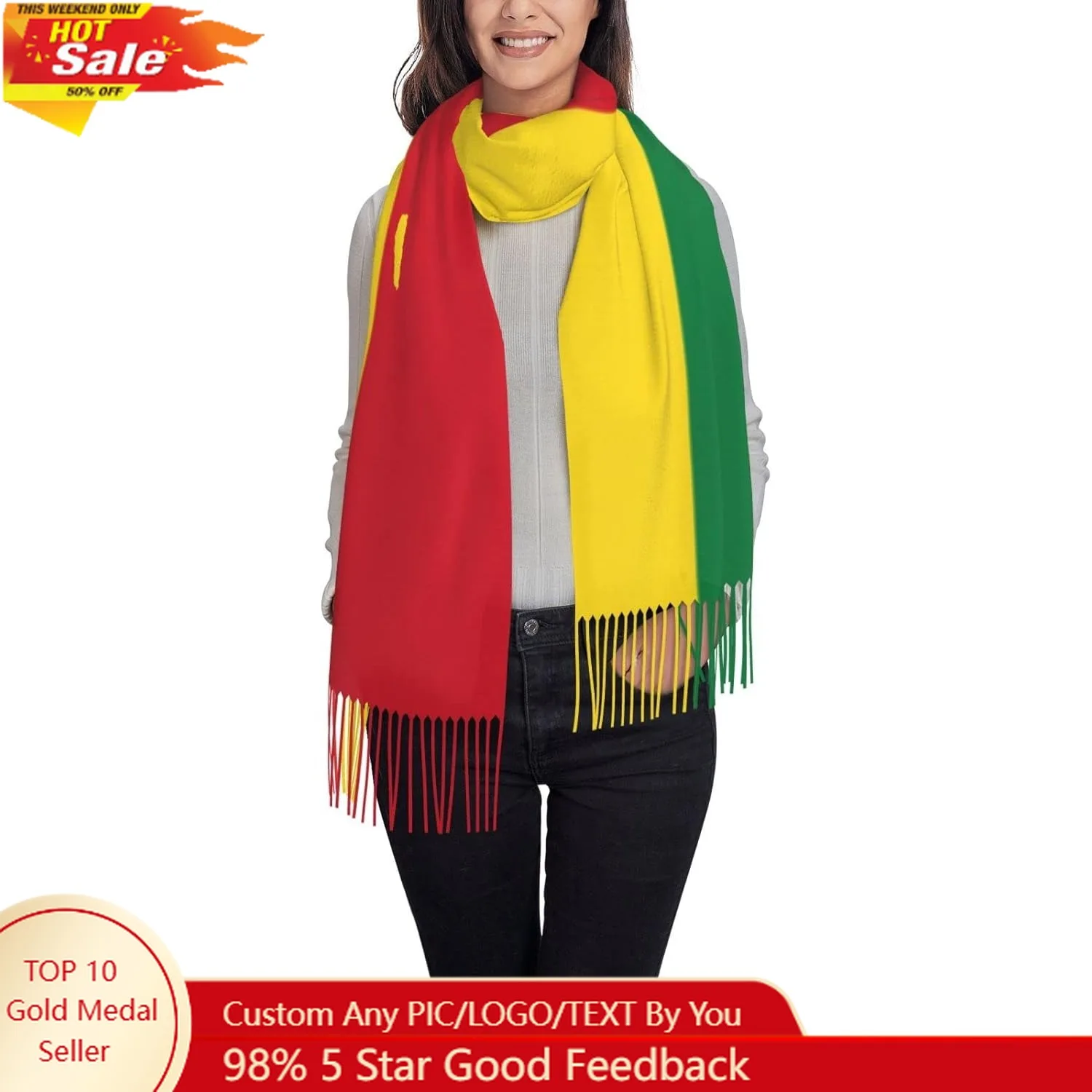 여성용 레게 라스타 깃발 오버사이즈 태슬 숄 스카프 랩