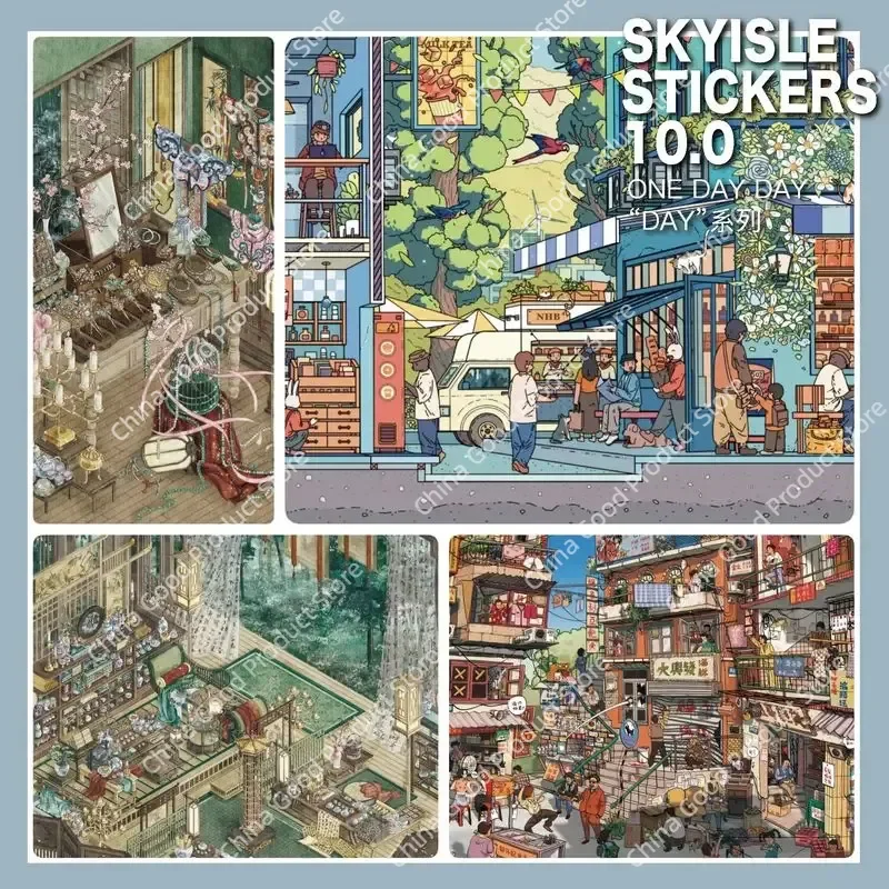 Skyisle Diy Decorative Stickers 10 0 Colorful City Landscape Glossy Film Die Cut Folding Scene Card Handmade Stress Relief Gift