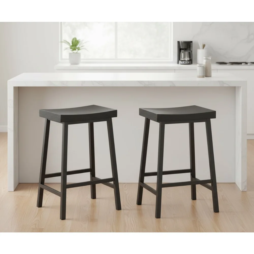 Industrial Bar Stools Set of 2 with Footrest, 23.7 Inch Counter Height Stools for Kitchen Dining Room Bar