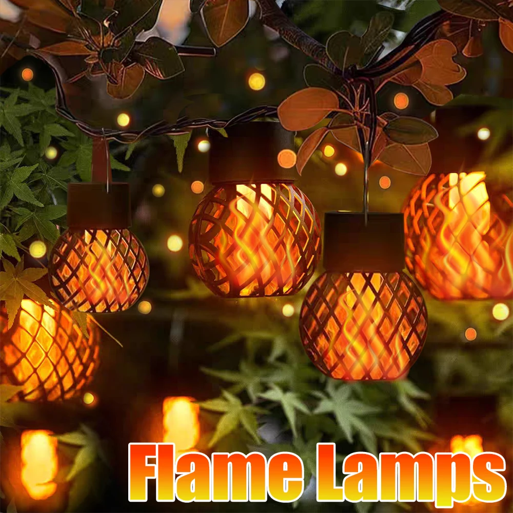 LED Solar Flame Effect Hanging Lantern Simulation Flame Lights Outdoor Garden Yard Path Patio Waterproof Landscape Decor Lamps