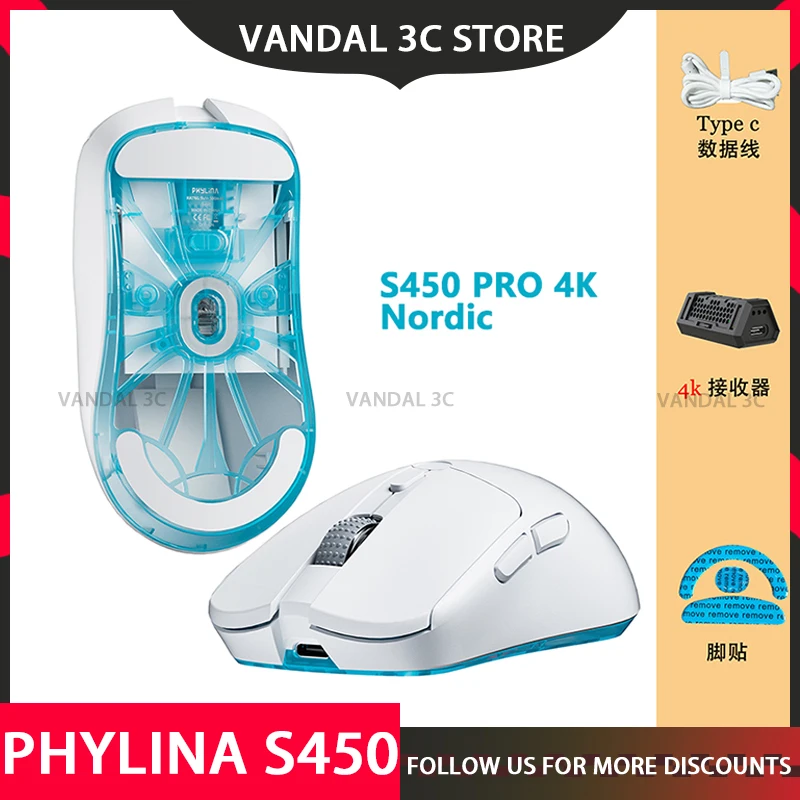 Phylina S450 Wireless Gaming Mouse Ultra Lightweight 56g Programmable Paw3395 26000dpi 2.4g Usb-c Wired Rechargeable 6 Buttons