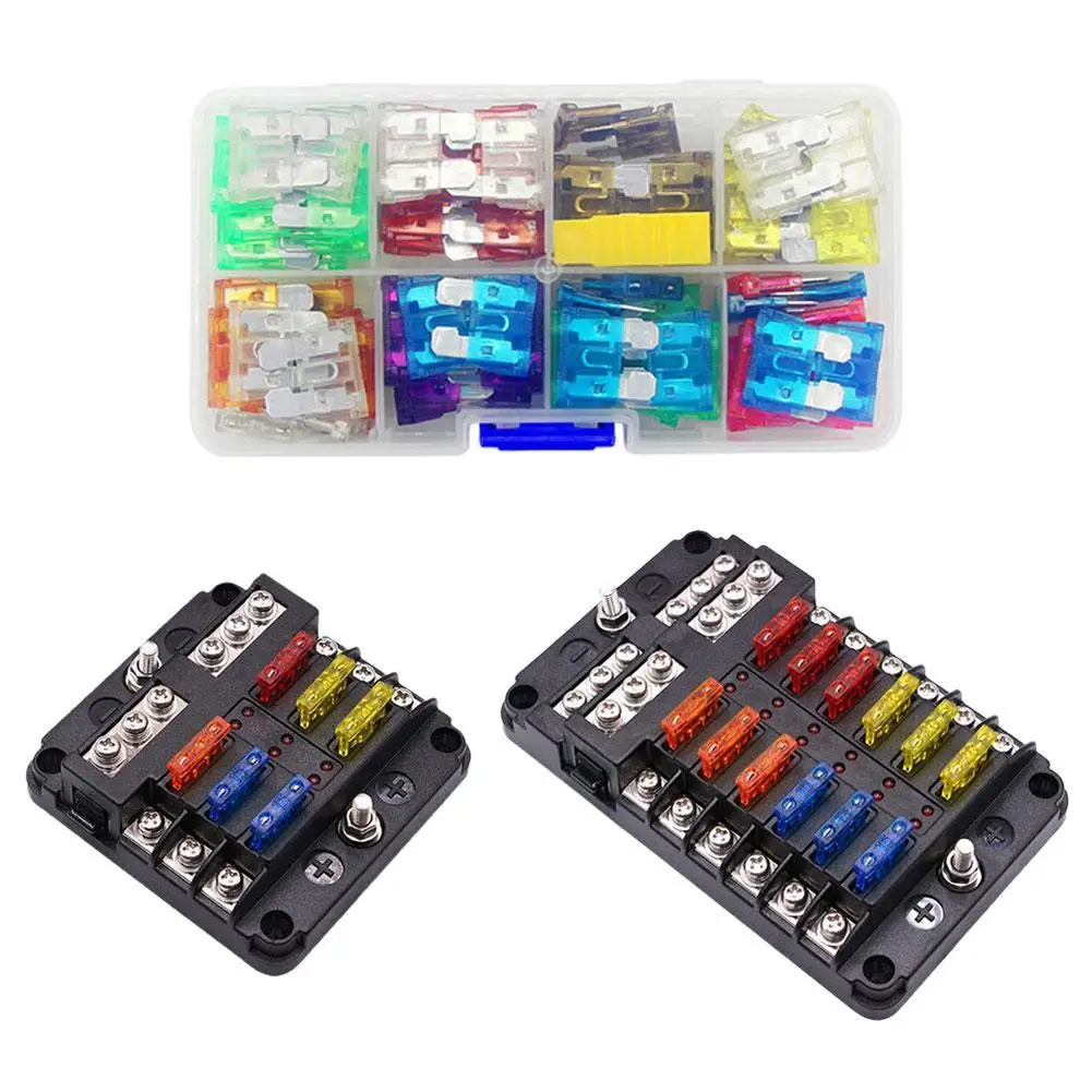 6-Way/12-Way Car Boat Fuse Box Block Holder LED Indicator 12V 32V Auto Marine Waterproof Power Distribution Panel Board