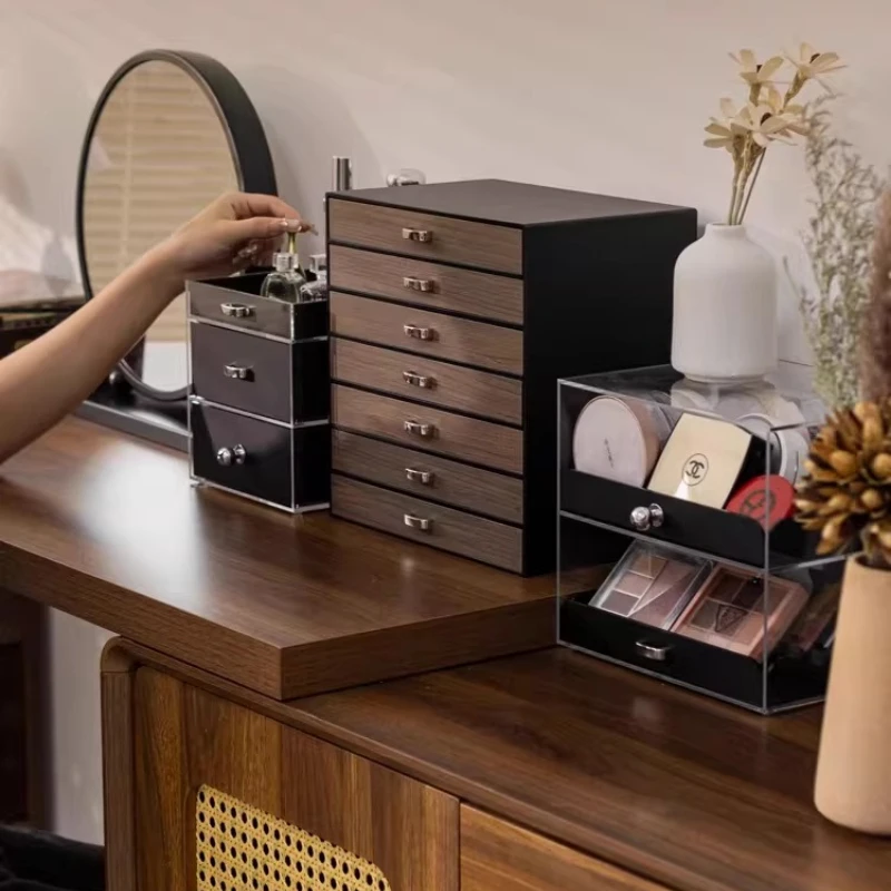 

Роскошная деревянная шкатулка для украшений с выдвижными ящиками, вместительный органайзер для хранения серег, настольный демонстрационный футляр, женская шкатулка для памятных вещей