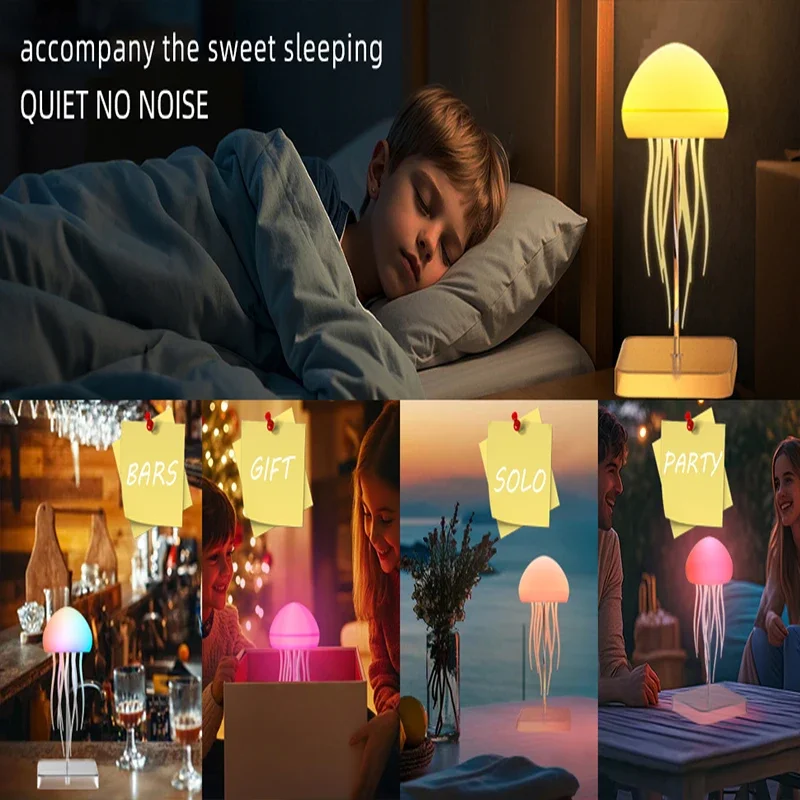 LED Cute Jellyfish Night Light with Dancing Legs, RGB Gradient Lamp, Rechargeable Bedside Lamps with Touch Sensor