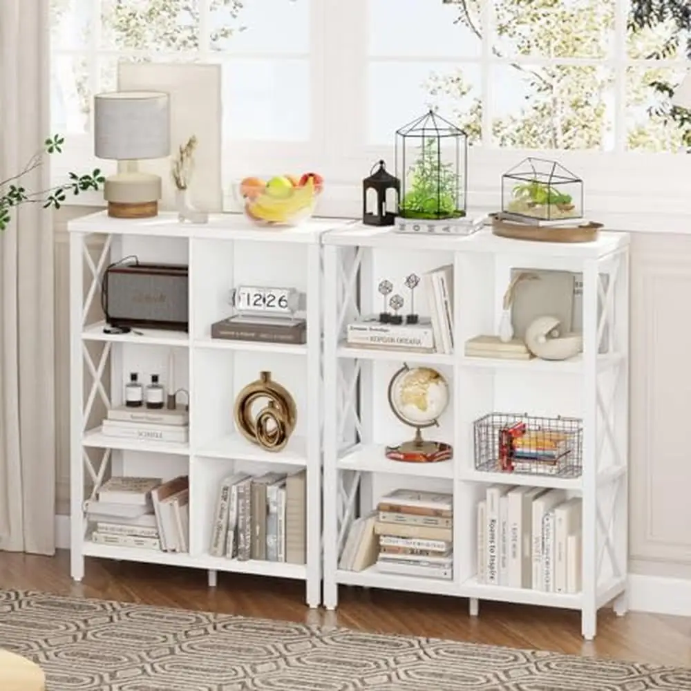 Bibliothèque en bois et métal à 6 cubes pour adultes, étagère de rangement en chêne blanc, bureau, chambre à coucher, salon, évaluation moderne