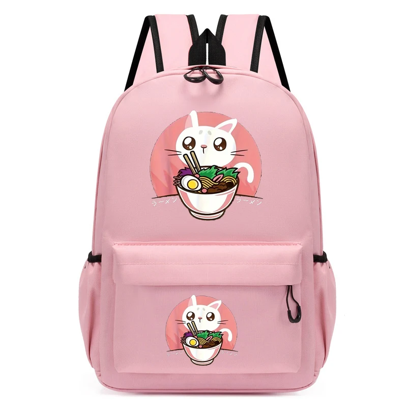 

Children's Bagpack Cartoon Cat Eat Ramen Backpacks for Teenager Cute Kindergarten Schoolbag Kids Book Bag Girls Anime Animal Bag