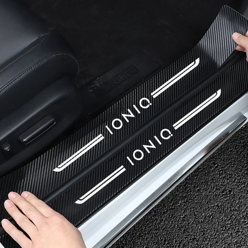 Carbon Fiber Car Door Threshold Stickers Tape For Hyundai IONIQ Logo Trunk Sill Protective Film Waterproof Decals Accessories