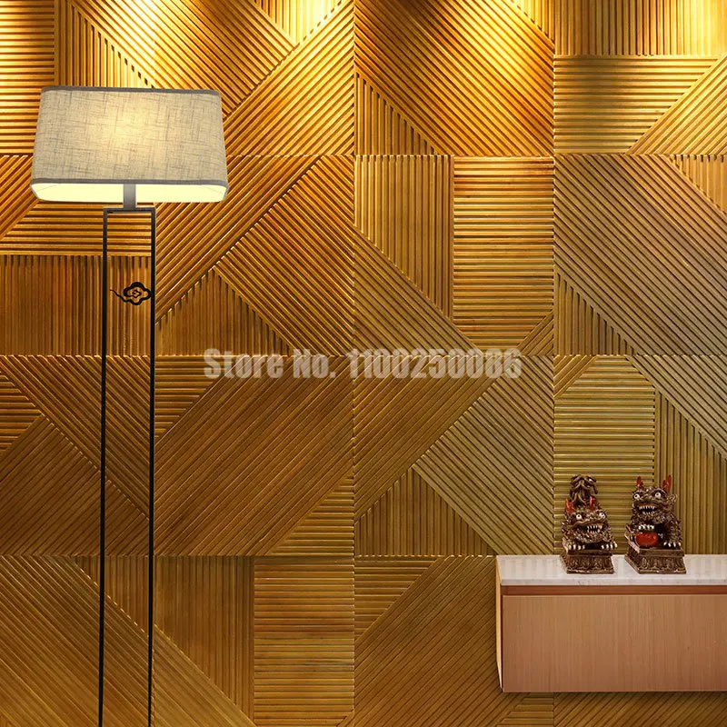 60x60cm High-end 3D Wall Decor Panel Japanese Vertical Wooden Grille Solid Wood Mosaic Tile for TV Background Bar Office Decor