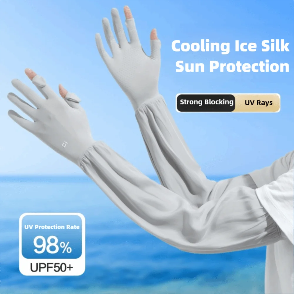 

Summer Anti-UV Ice Silk Sleeves Sun Protection Breathable Arm Sleeves Cover Cooling Full Finger Suncreen Sleeves Outdoor