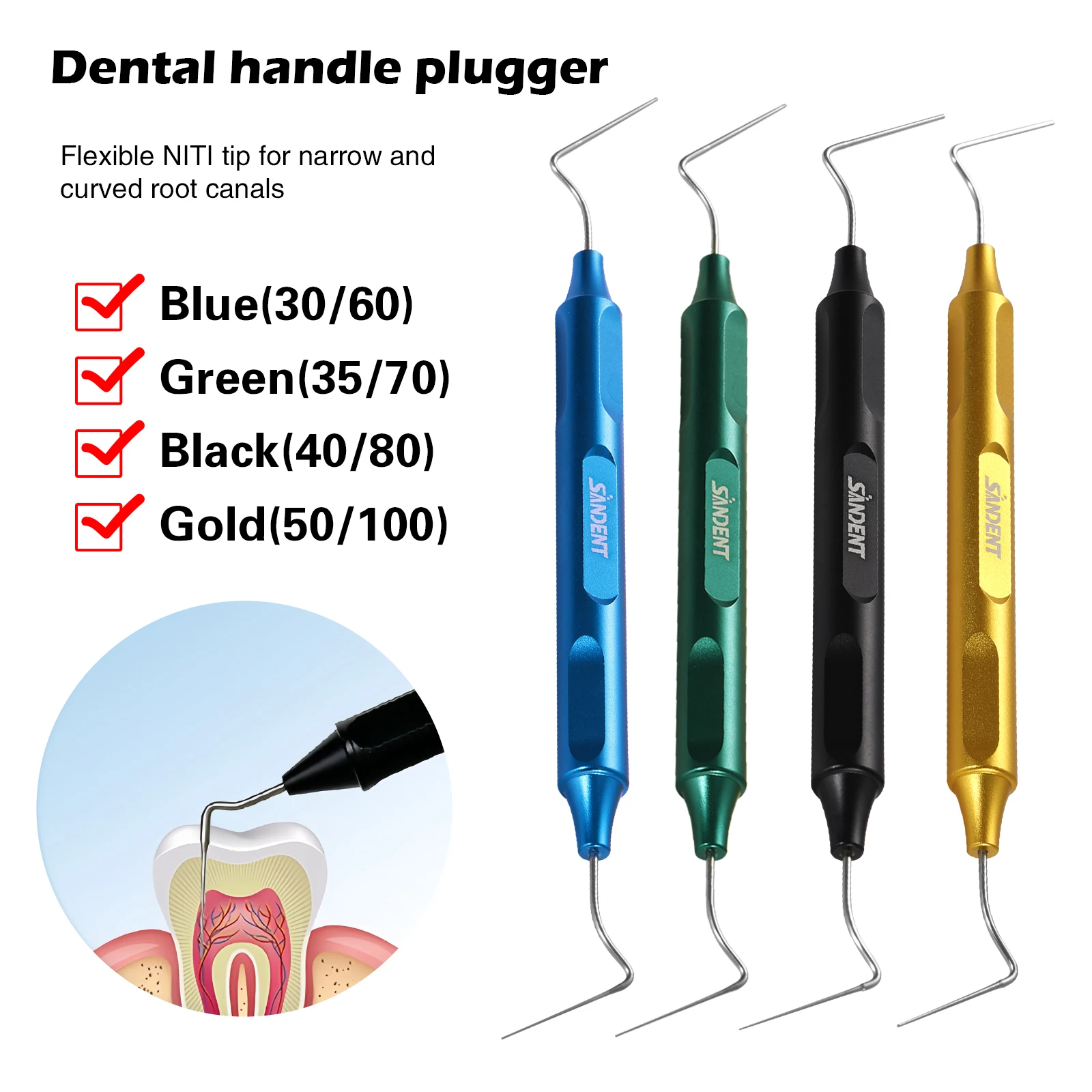 

4Size Dental Endodontic Hand Plugger Tip Endo Instrument Root Canal Teeth Filling Vertical Pressurizer Presser Dentist